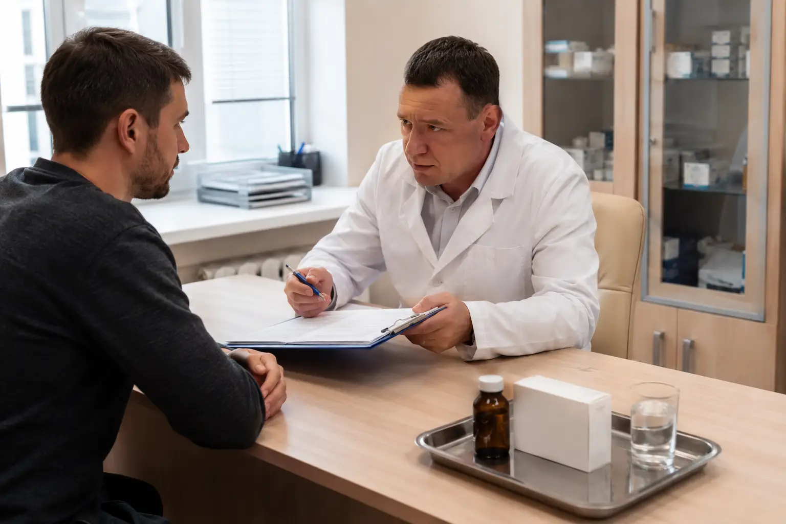 Врач готовит пациента к процедуре кодирования